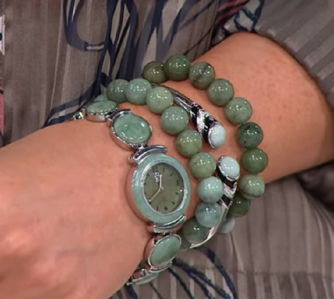 Jade of Yeasteryear Green Bracelet Watch with Round Face-EUC HSN Jade of Yesteryear Stainless steel Graduated Green Jade  main image 4