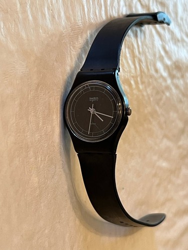 vtg 1984 Swatch Watch High Tech Womens 1980s Black White Hands Swiss UNTESTED - 第 3/15 張圖片
