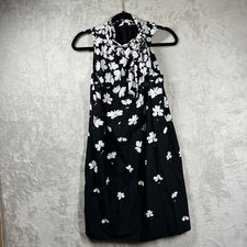 Ann Taylor Womens Lined Dress 8 Sleeveless Floral Party Neck Bowtie Black/White
