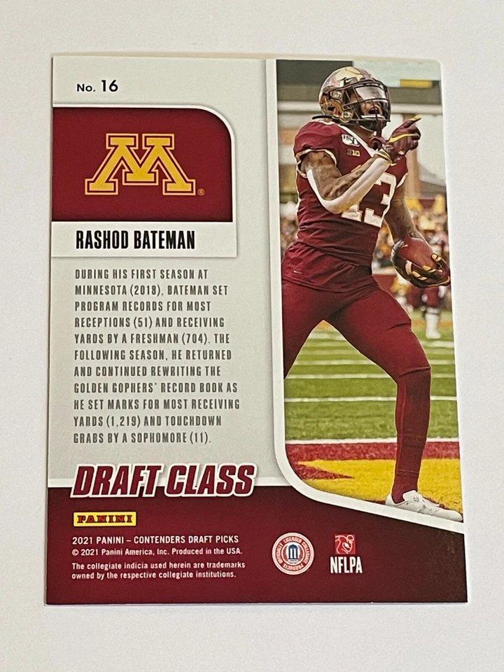 2021 Contenders Draft Picks Football Blue #/99 - Rashod Bateman RC - Minnesota - Image 3 of 3