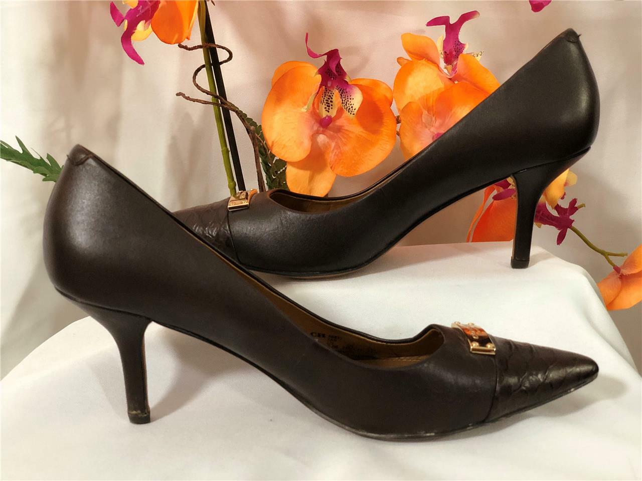 COACH Zan Women's Brown Leather Pumps Heels Shoes A6831 Size EU37.5