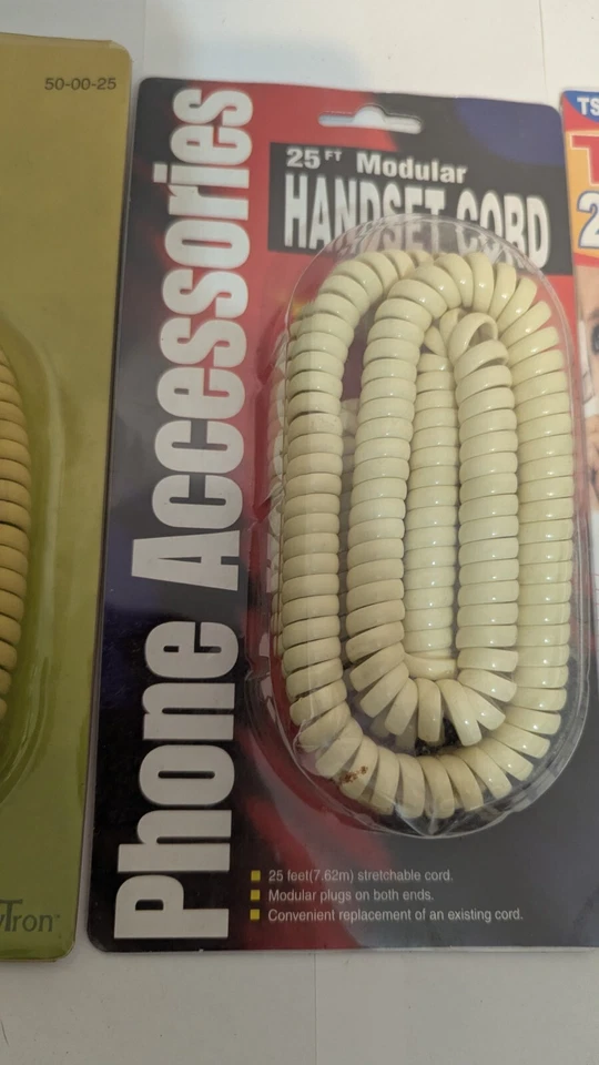 Lot 3 25' Phone Off White Coils Land Line Phone Cord Brand New Old Stock VTG + - Image 3 of 4