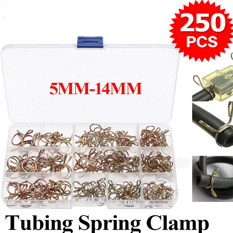250 piezas clips de tubo de manguera de línea de combustible abrazadera de resorte de doble cable para motocicleta surtido- Foto 2 de 4