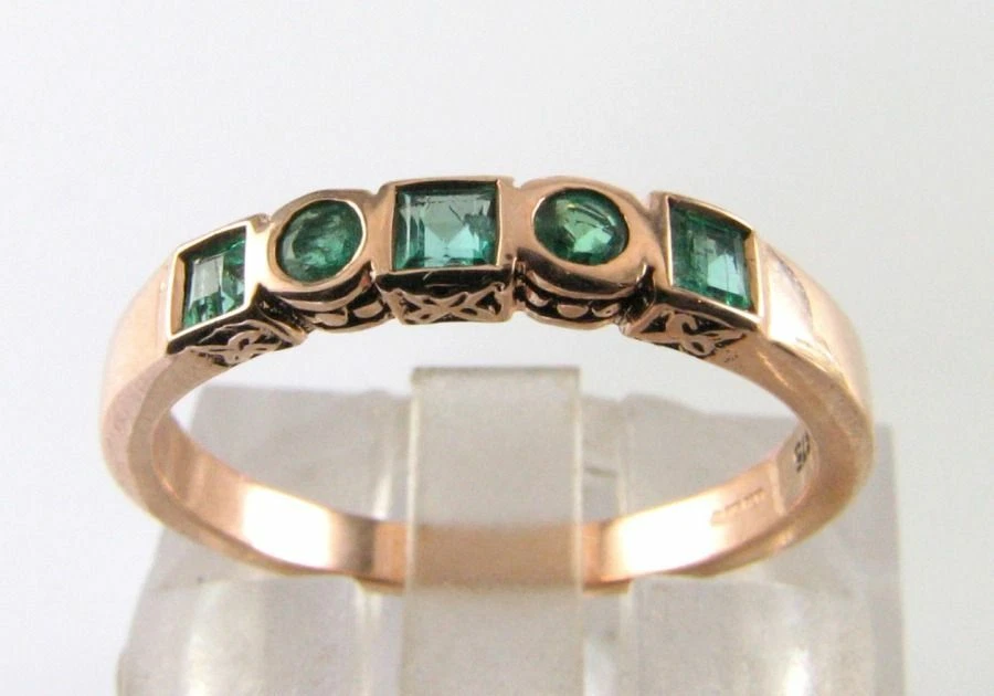 Anillo Eternity Art Deco 9CT Oro Rosa 9K Esmeralda Colombiana Princess