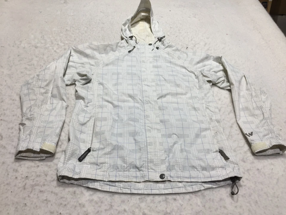 Белый Sierra Packable дождевик женщин S маленький белый серый чек полный молнии капюшон - Изображение 2 из 4