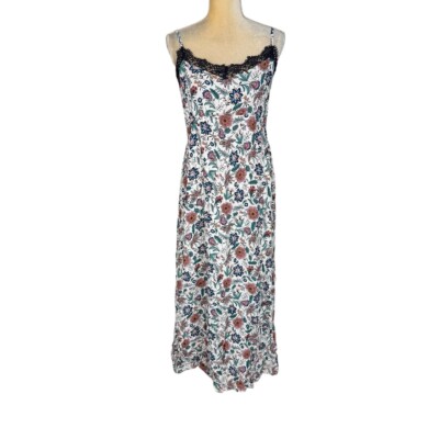 Naf Naf White Blue Pink Floral Lace Trim Adjustable Straps Maxi Dress Size  10 | eBay