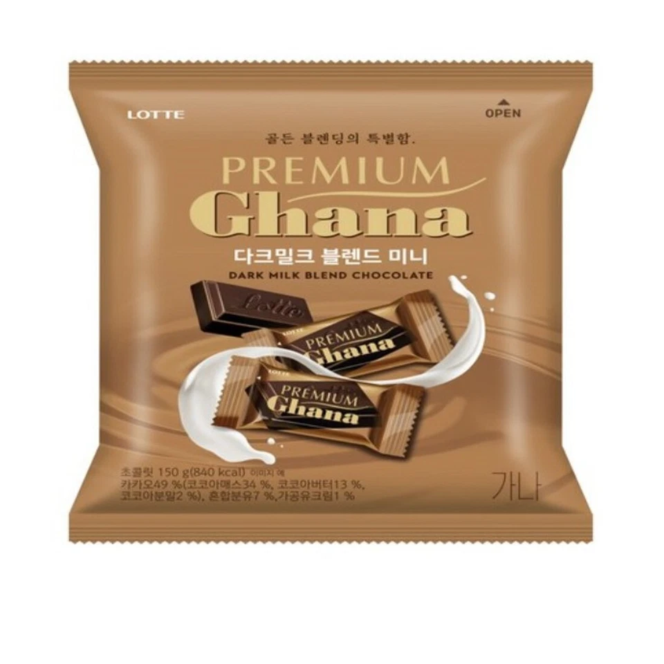 Mini aperitivo de chocolate Lotte Premium Ghana mezcla de leche oscura manteca de cacao 150 g 1 paquete Foto 2 de 4