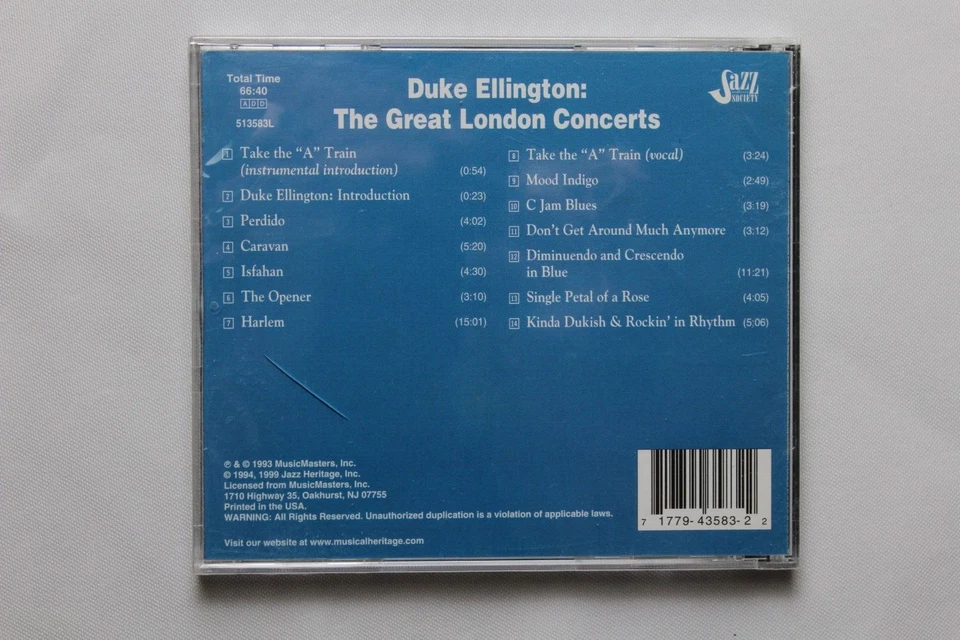 DUKE ELLINGTON THE GREAT LONDON CONCERTS [NEW CD] MUSICMASTER JAZZ HERITAGE Foto 2 de 2