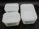 VTG Pyrex Turquoise Amish Butterprint Refrigerator Dishes 6 Pc 2-501  1-502 Lids