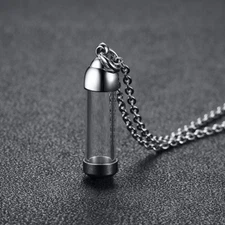 Stainless Steel Screw Cap Tube Glass Bottle Urn Vial Charms Pendant Necklace