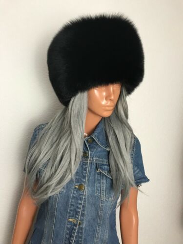 Blue fox fur roller winter hat for women. In Black.S,M,L,XL - Picture 4 of 6