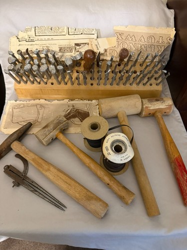 VINTAGE LOT 60 CRAFTOOL KIT LEATHER STAMPING TOOLS SET plus hammers
