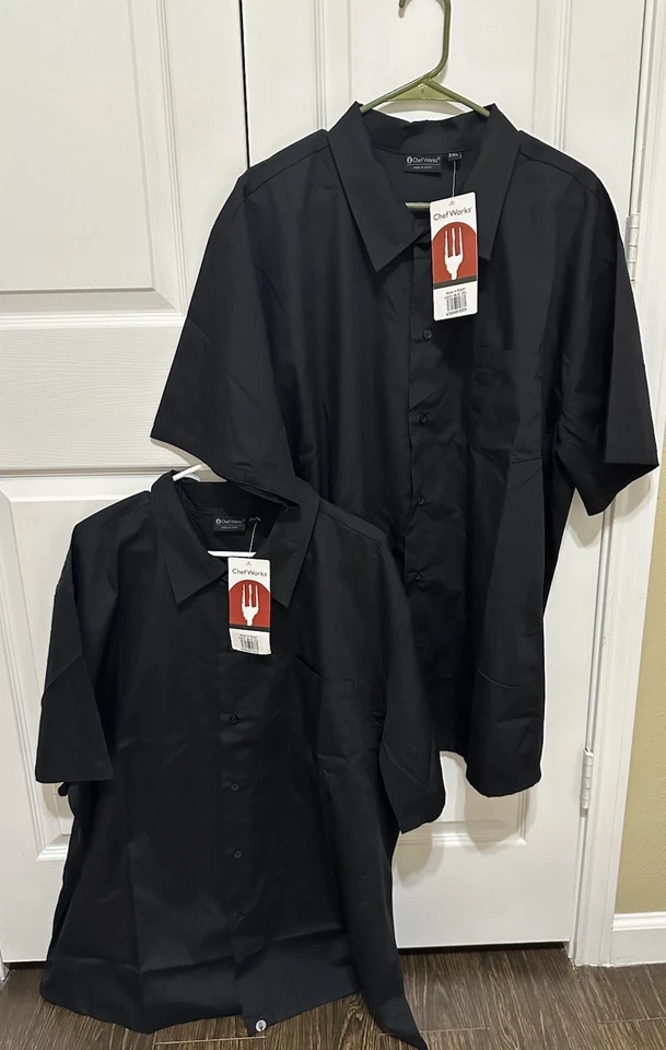 Lot Of 2(two) Chef Works Black Short Sleeve Button Up Work Shirt Adults Size 2XL - Image 3 of 4