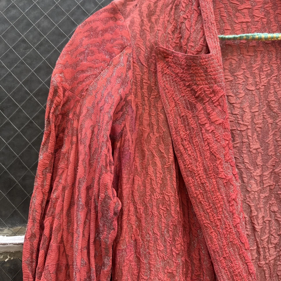 Vintage Salmon Pink Silk & Metallic Lamé Balloon Sleeve Jacket Dress Blouse Top - Image 4 of 4