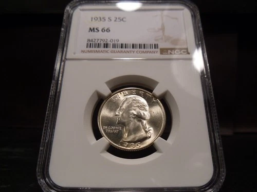1935-S MS66 Washington Silver Quarter NGC Certified Gem - White