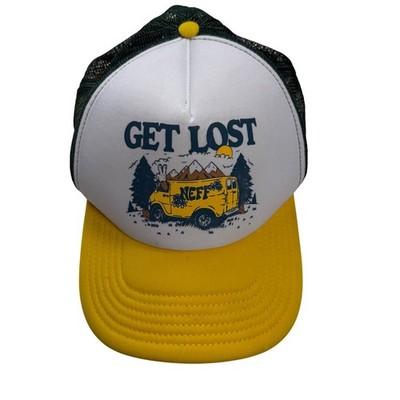 Neff Get Lost Trucker Hat Yellow White Green Mesh Snapback Van Graphic Cap