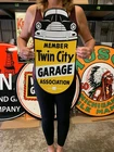 Antique Vintage Old Style Metal Sign Twin City Garage 24x12 Made in USA
