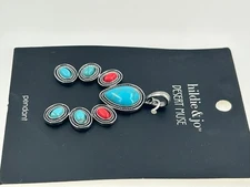 Hildie & Jo Desert Muse Pendan fauxt Turquoise Coral Stone Silver Tone