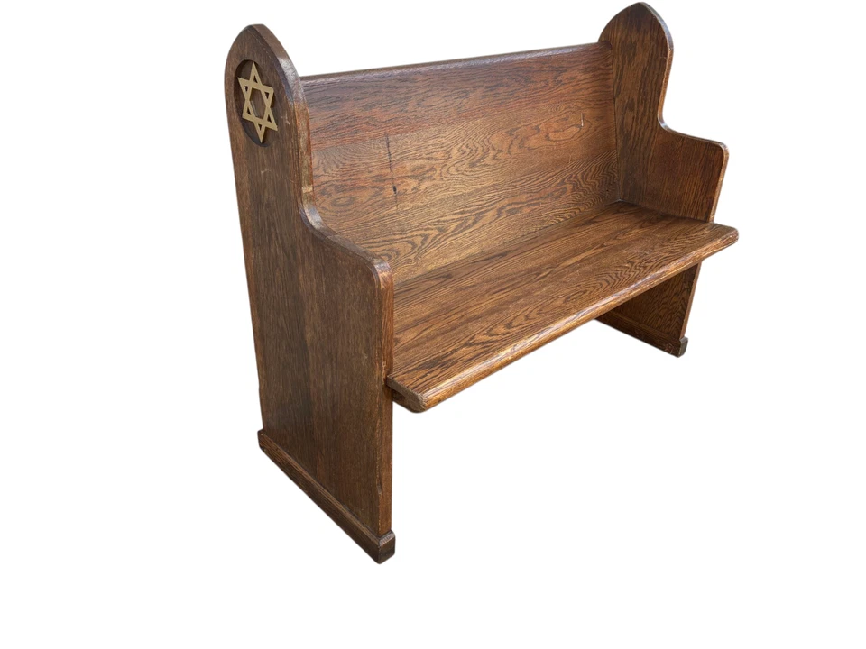 Antique Synagogue Bench Church Pew Solid Oak Neo Gothic Revival Star Of David F - Image 2 of 4