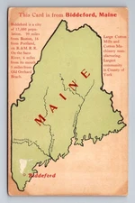 Biddeford ME-Maine, State Map Greetings from Maine Vintage Postcard