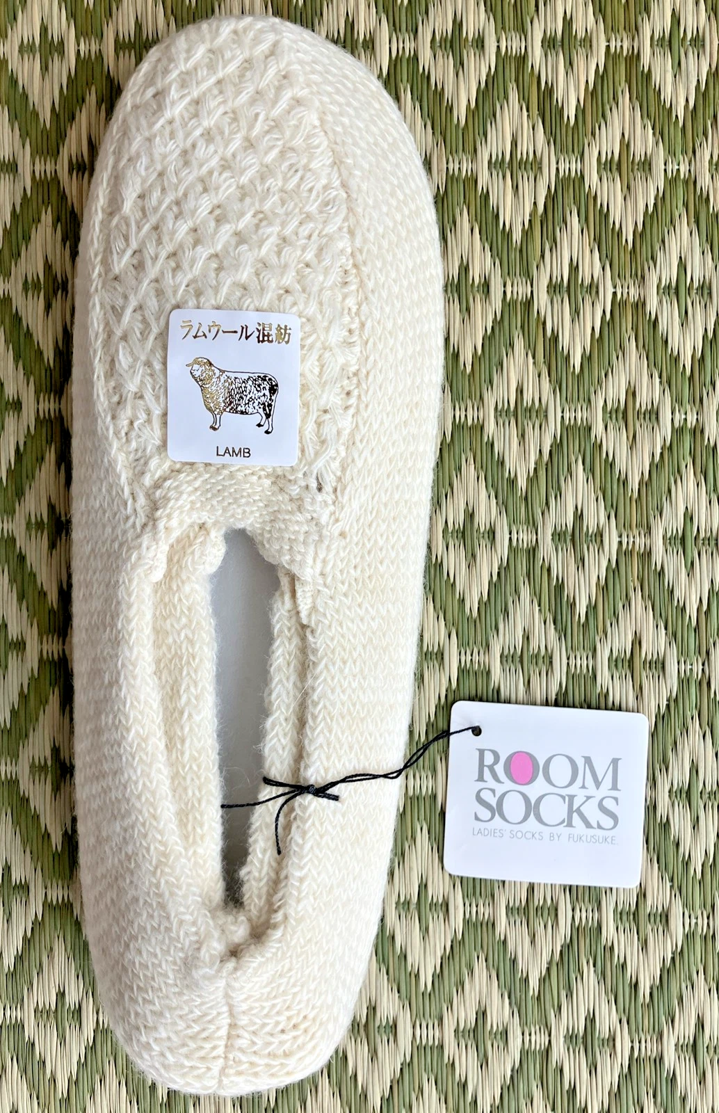 NEW FUKUSUKE Japanese Lambs Wool Room Socks Cream White Fits Women Sizes 5-8 VTG