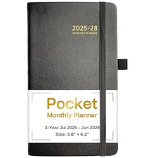 2025-2028 Pocket Monthly Planner, 3 Year Calendar 2025-2028, 6.2’’ x 3.6’’, 