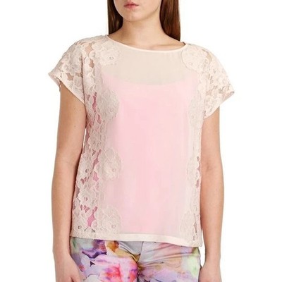 Ted Baker Pink Sheer Lace Cap Sleeve Top Blouse Small Women Designer Coquette