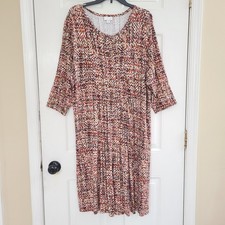 J Jill Women's Multicolor Stretch Drapy Knit Dress Size 2X Pockets 3/4 Sleeve