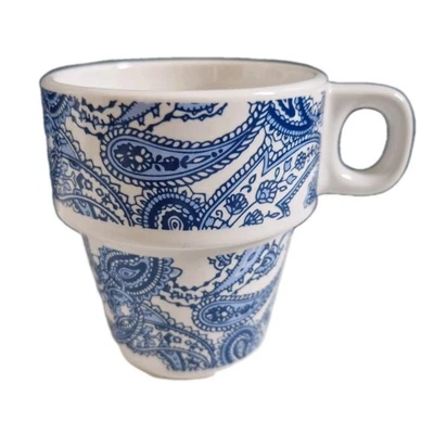 Tasse Mug Ou Verre En Céramique Vintage Décor De Fleurs Stylisées Bleues - Photo 1/4
