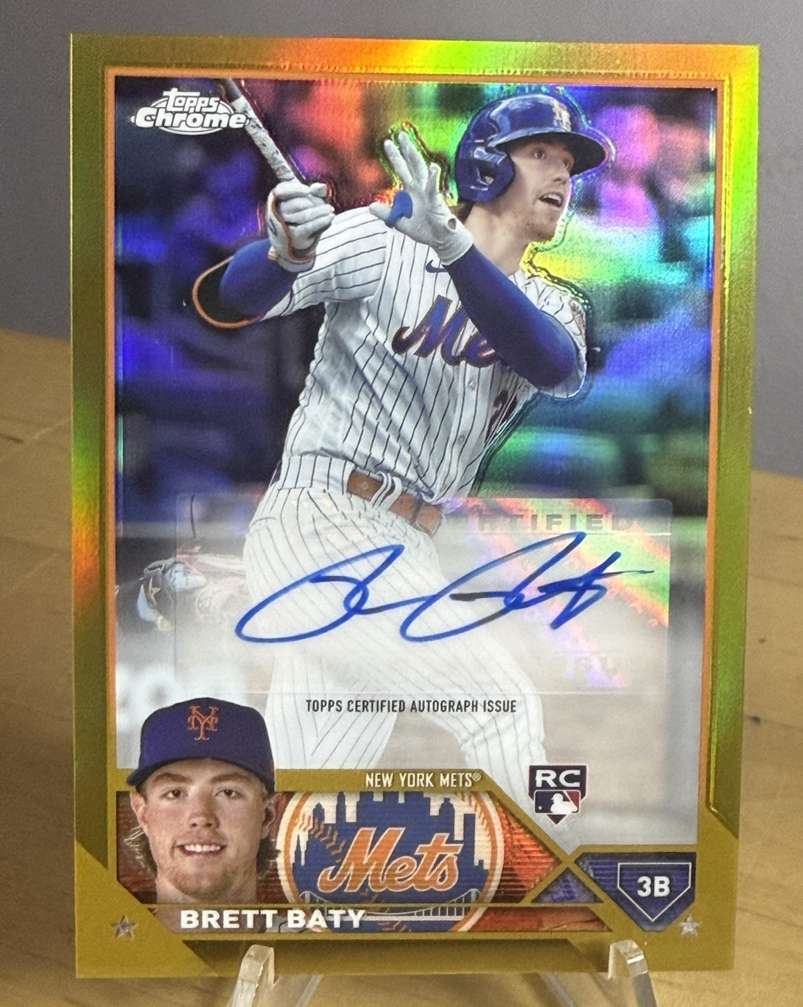 Brett Baty 2023 Topps Chrome Gold Refractor Auto RC /50 AC-BBA Super Short Print