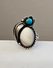 Vintage Navajo Signed WS Turquoise & Mother of Pearl Sterling Silver Flower Ring