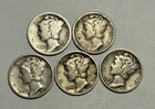 1921 G-AG, 1926 S GOOD, 1929 S XF, 1931 XF AND 1931 S FINE MERCURY DIME