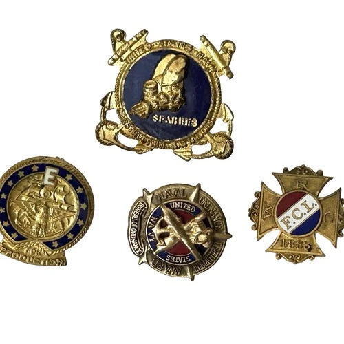4 Military Lapel Pins Inc. WW2  U.S. Navy E Production WWII Seabees US NAVY