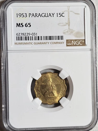 Paraguay 15 Centimos 1953 NGC MS 65