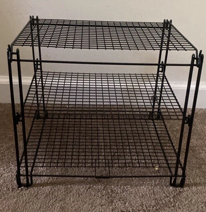 3-Tier Non-Stick Black Collapsible Cooling Rack for Cookies, Cake and More,