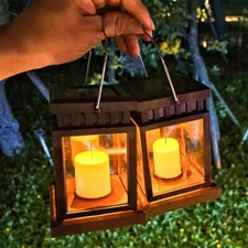 2PC Solar Hanging Lantern Candle LED Lights Yard Patio Garden Lamp Outdoor Decor