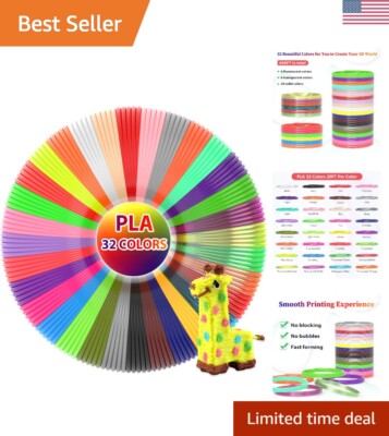 Smooth Flow 3D Pen Filament - 32 Colors PLA, 20ft Each, Kids Friendly Edition