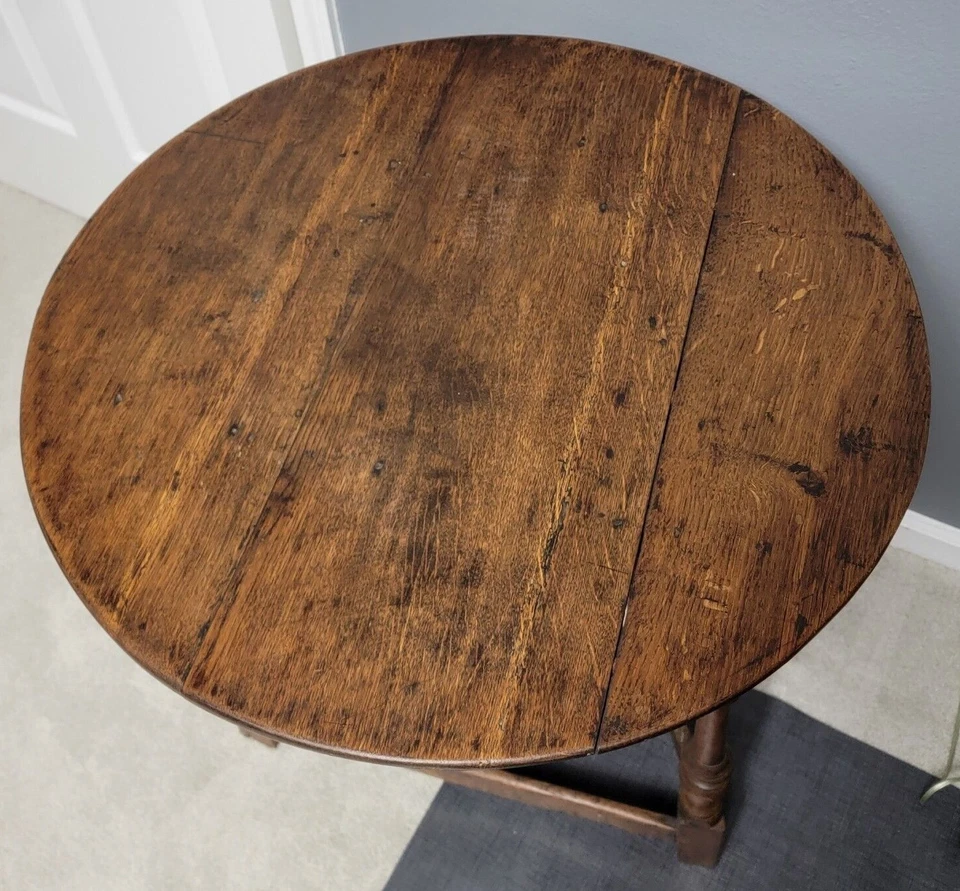 Antique 18th Century English Oak Cricket Pub Side Table Primitive Rustic 1700's - Image 2 of 2