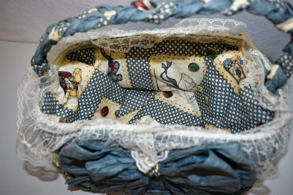 Basket Paper Twist Handmade Blue Country Vintage - Image 2 of 4