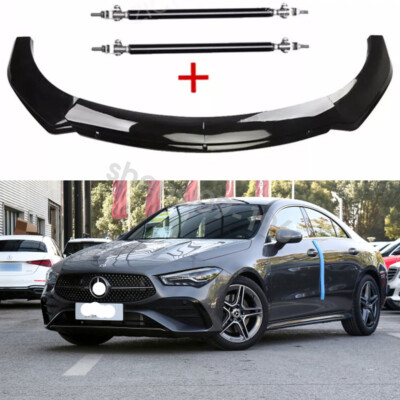 Glossy Front Bumper Lip Spoiler Panel & Strut Rods Fo Benz CLA200 250 C200 C300