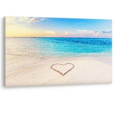 Love Heart Tropical Beach Maldives Sand Framed Canvas Wall Art Picture Print