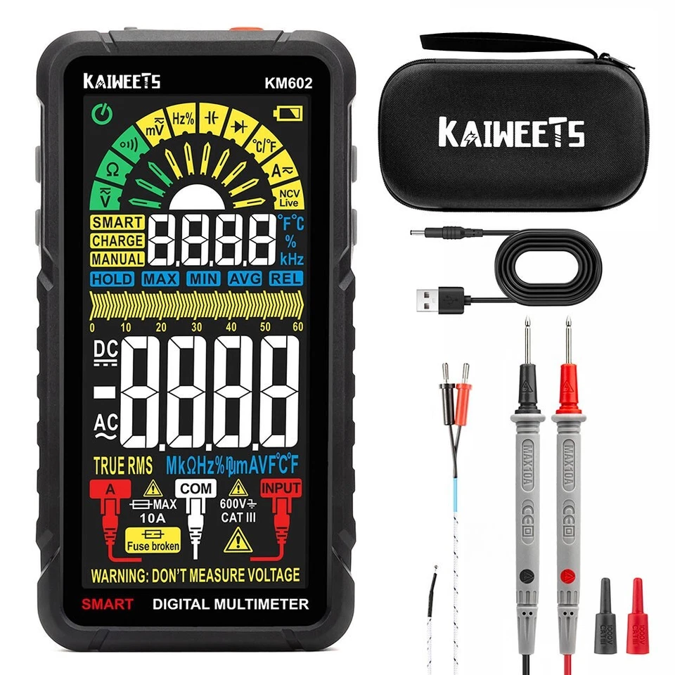 KAIWEETS KM602 Smart Digital Multimeter 6000 Zählungen True-RMS Meter Schwarz