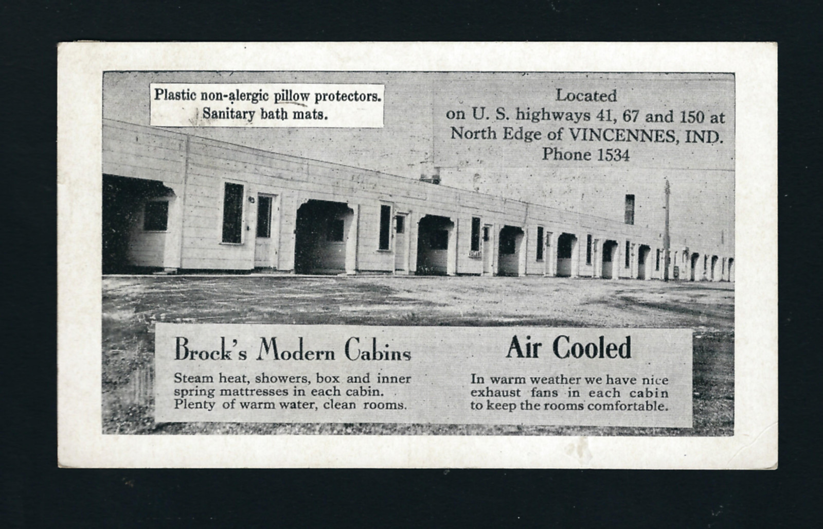Vincennes Indiana IN 40s Brock's Modern Cabins, Motel with Air Cooled