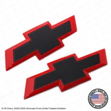 15-19 Chevy 2500 3500 Silverado Bowtie Front Grille Tailgate Emblem OEM BLK/Red