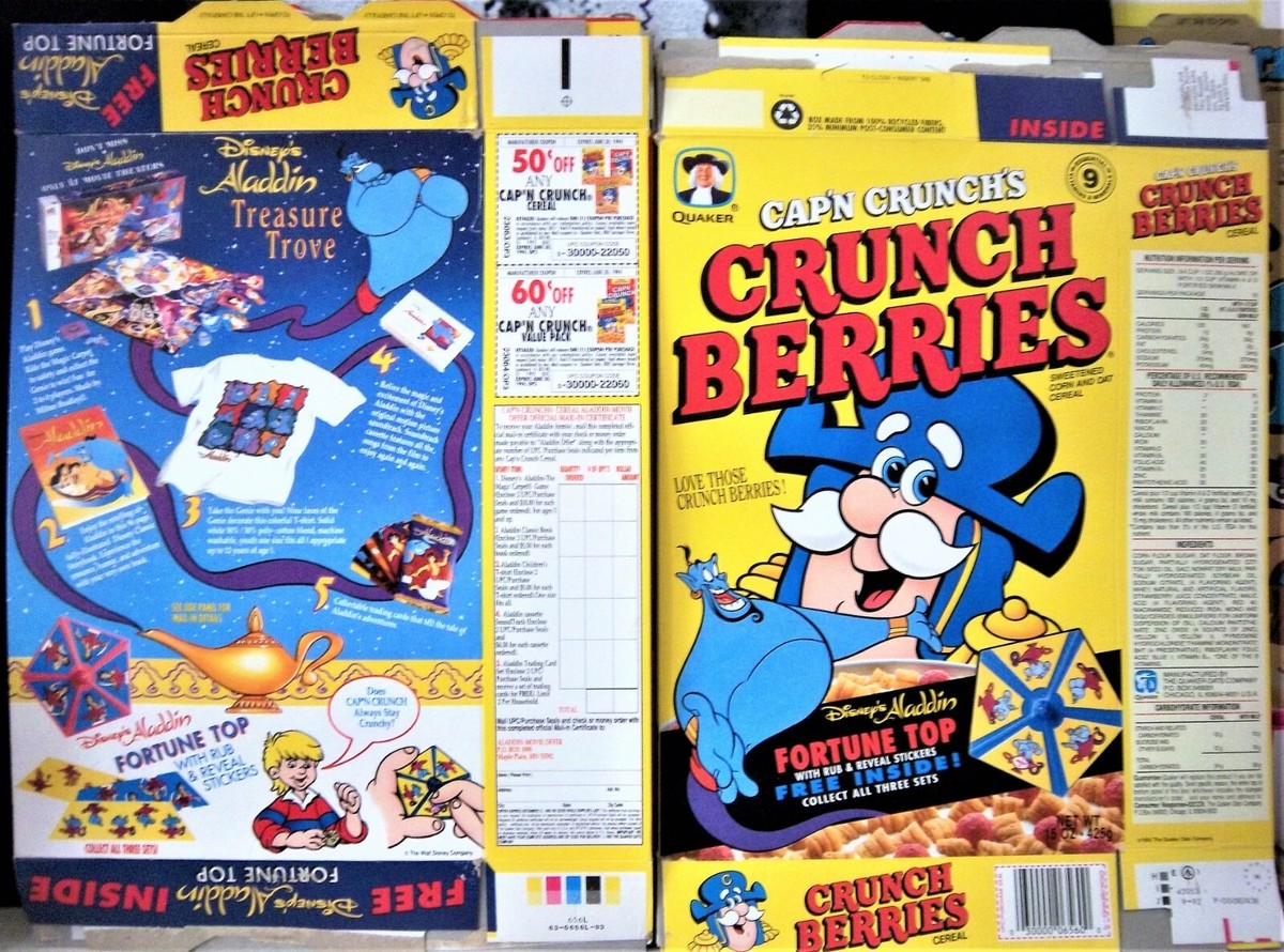 1992 Cap'n Crunch's Crunch Berries Cereal Box Aladdin