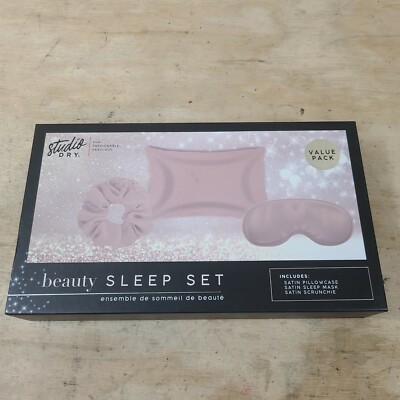 3pc Satin Beauty Sleep Set Pillowcase Eye Mask Scrunchie Rose Gold by Studio Dry