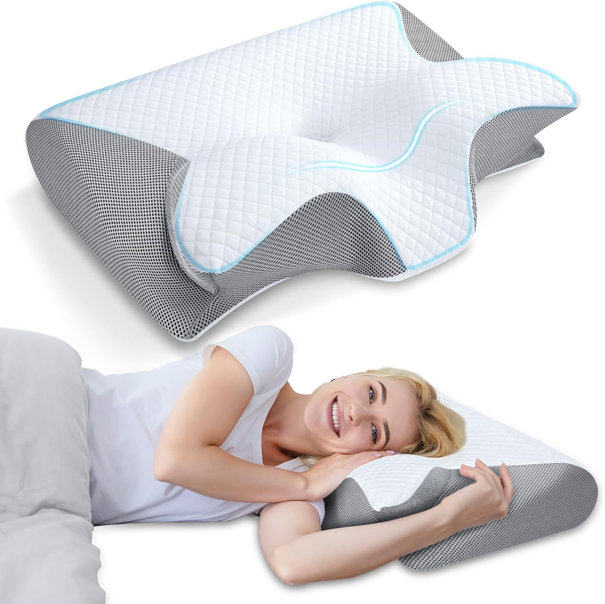 Ergonomic Memory Foam Pillow Neck Support Side Sleep Back Sleep