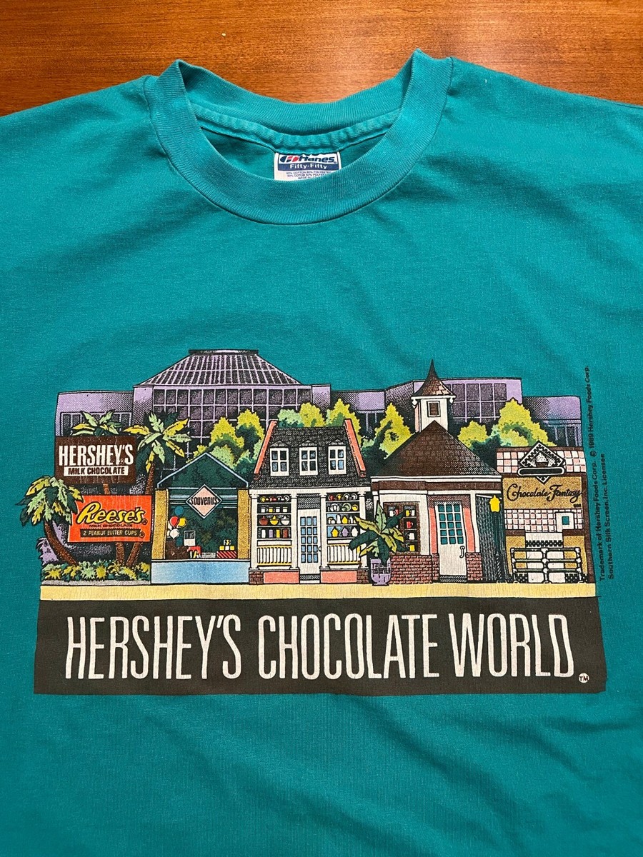 Vintage Hershey's Chocolate World Shirt 80's Mens Large Teal Candy