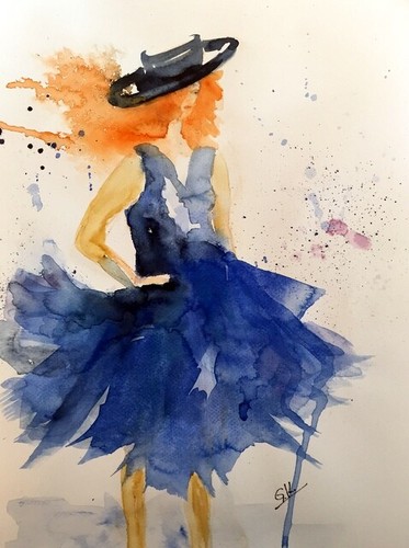 Weibsbild farbenfroh Druck vom original Aquarell auf Papier 20 x 20 cm - Bild 5 von 5