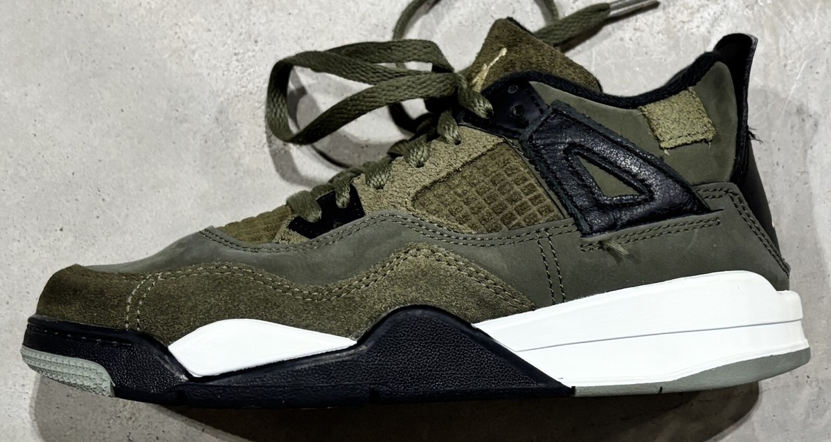 Nike Air Jordan 4 Retro SE Craft Kids Athletic Shoes Size 1Y Olive 